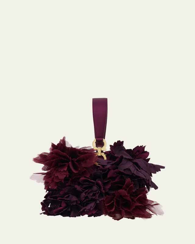 Flowers Suede Wristlet Clutch Bag